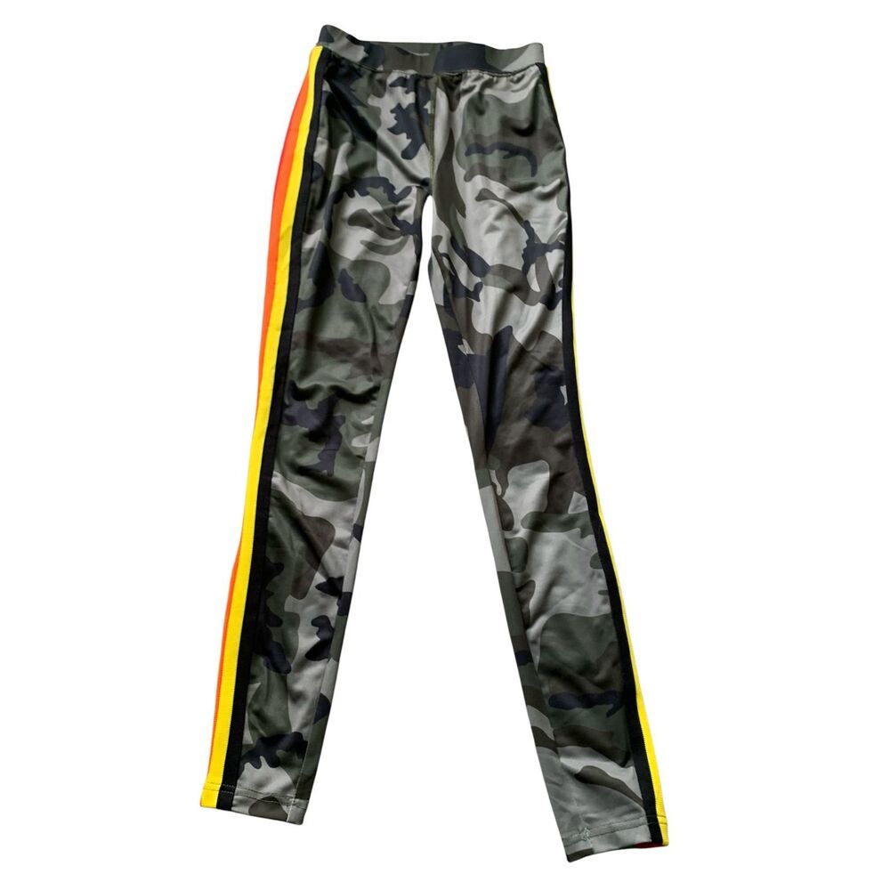 Pam & Gela Clay Green Camo side Stripe LEGGINGS Pants sz S